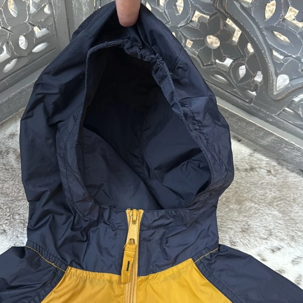 The Children’s Place navy gold hoodie jacket boys small waterproof windbreaker